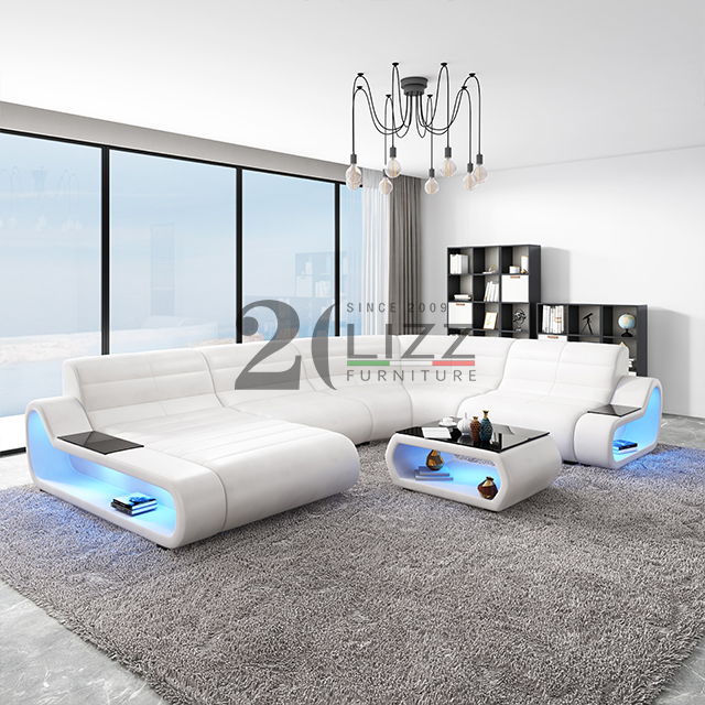 Home Divano Componibile Led in Pelle per Soggiorno con Porta TV