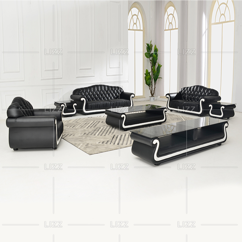 Set di mobili Divano in vera pelle bianca e nera