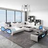 Divano Componibile Led in Vera Pelle con Chaise Lounge