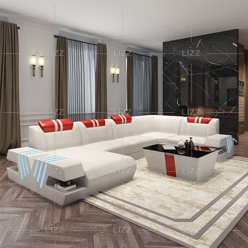 Divano Componibile Led in Pelle Leisure con Porta Tv